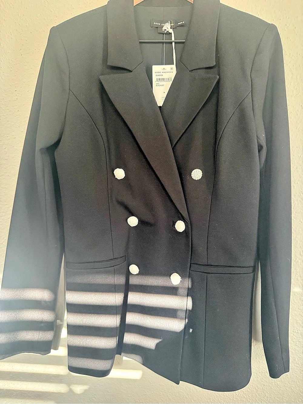 Good American Embellished Double Breasted Blazer Black Medium